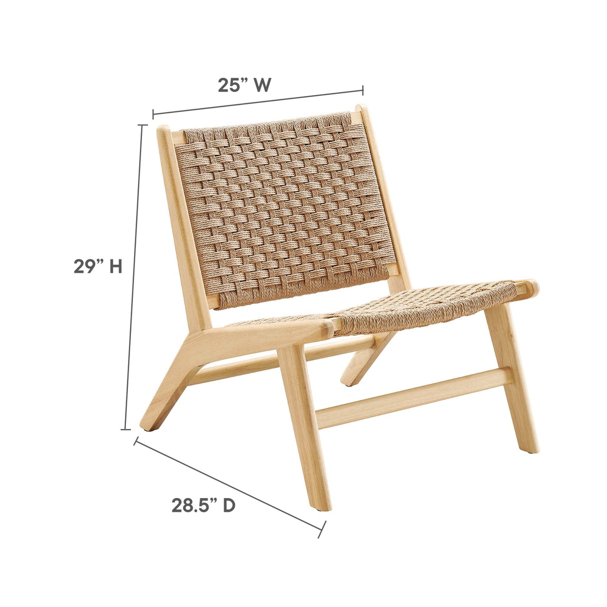 25 Inch Woven Rope and Wood Accent Lounge Chair