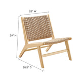 25 Inch Woven Rope and Wood Accent Lounge Chair