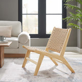 25 Inch Woven Rope and Wood Accent Lounge Chair