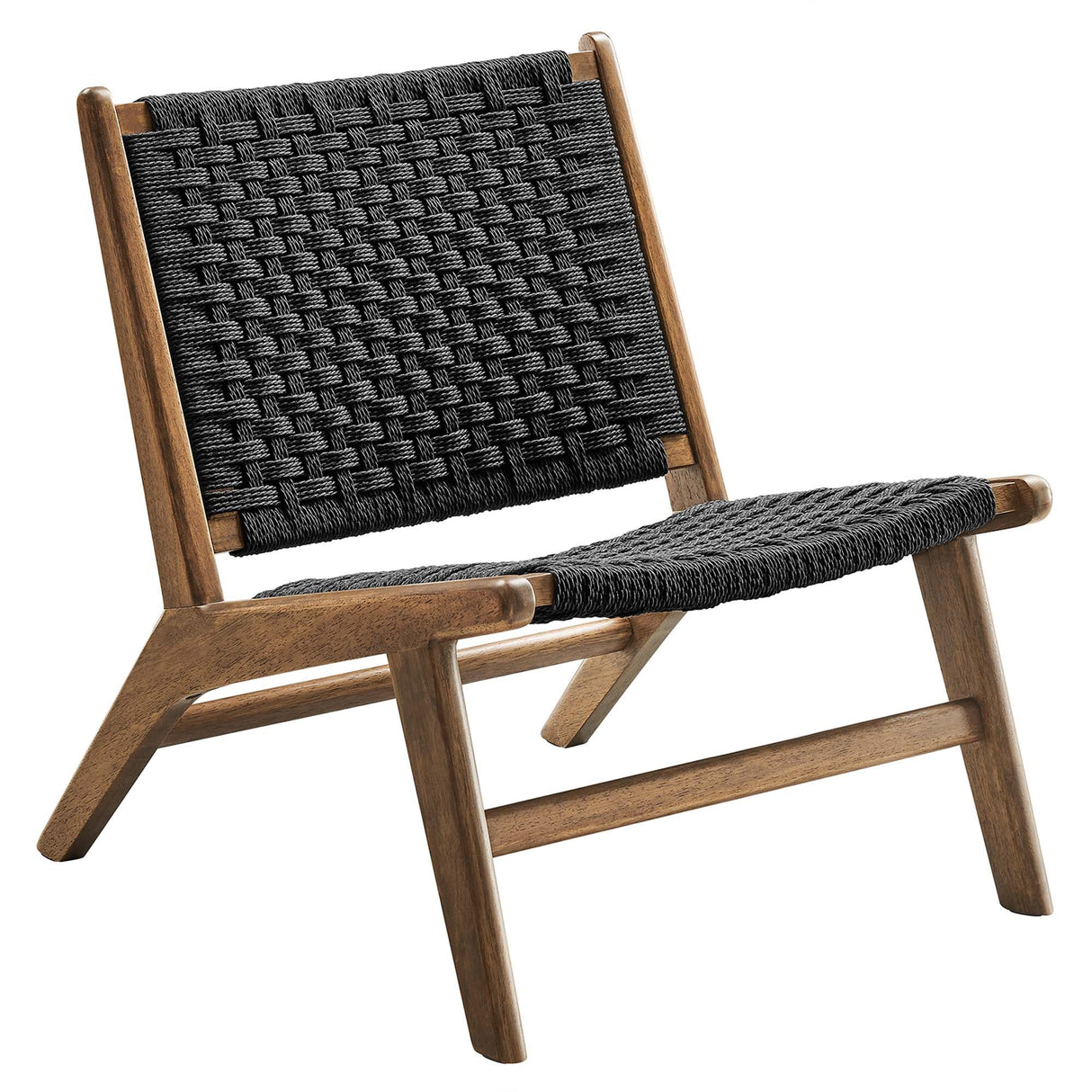 25 Inch Woven Rope and Wood Accent Lounge Chair