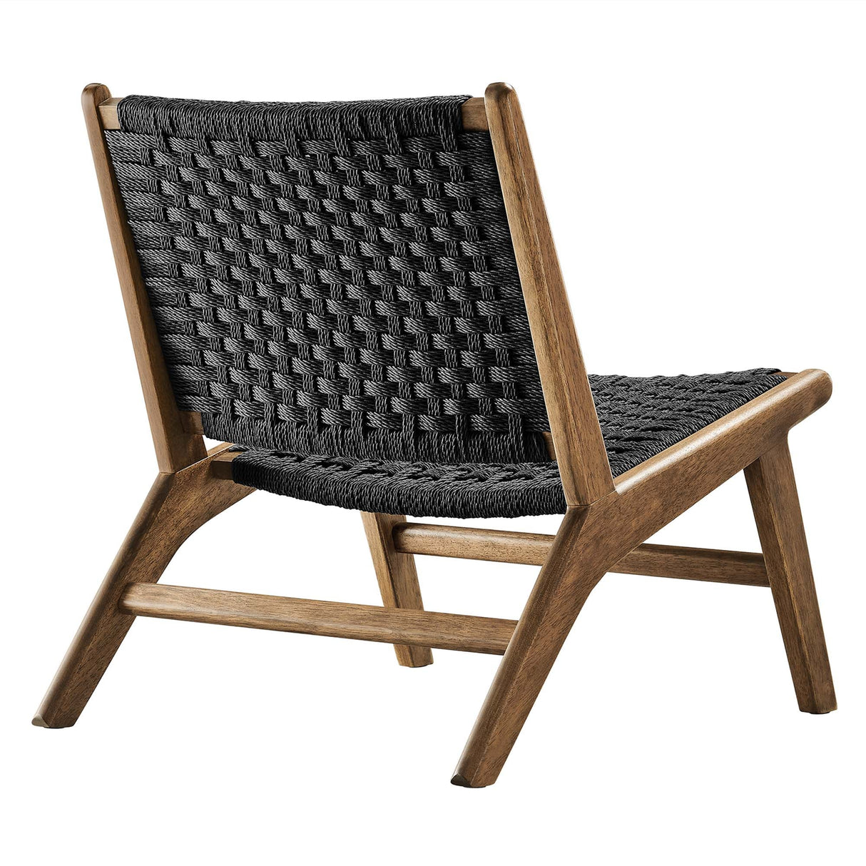 25 Inch Woven Rope and Wood Accent Lounge Chair
