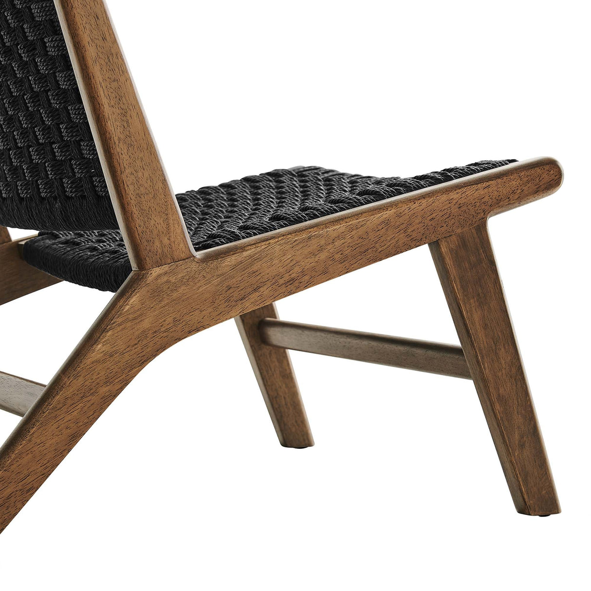 25 Inch Woven Rope and Wood Accent Lounge Chair
