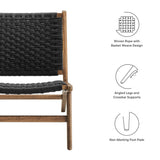 25 Inch Woven Rope and Wood Accent Lounge Chair