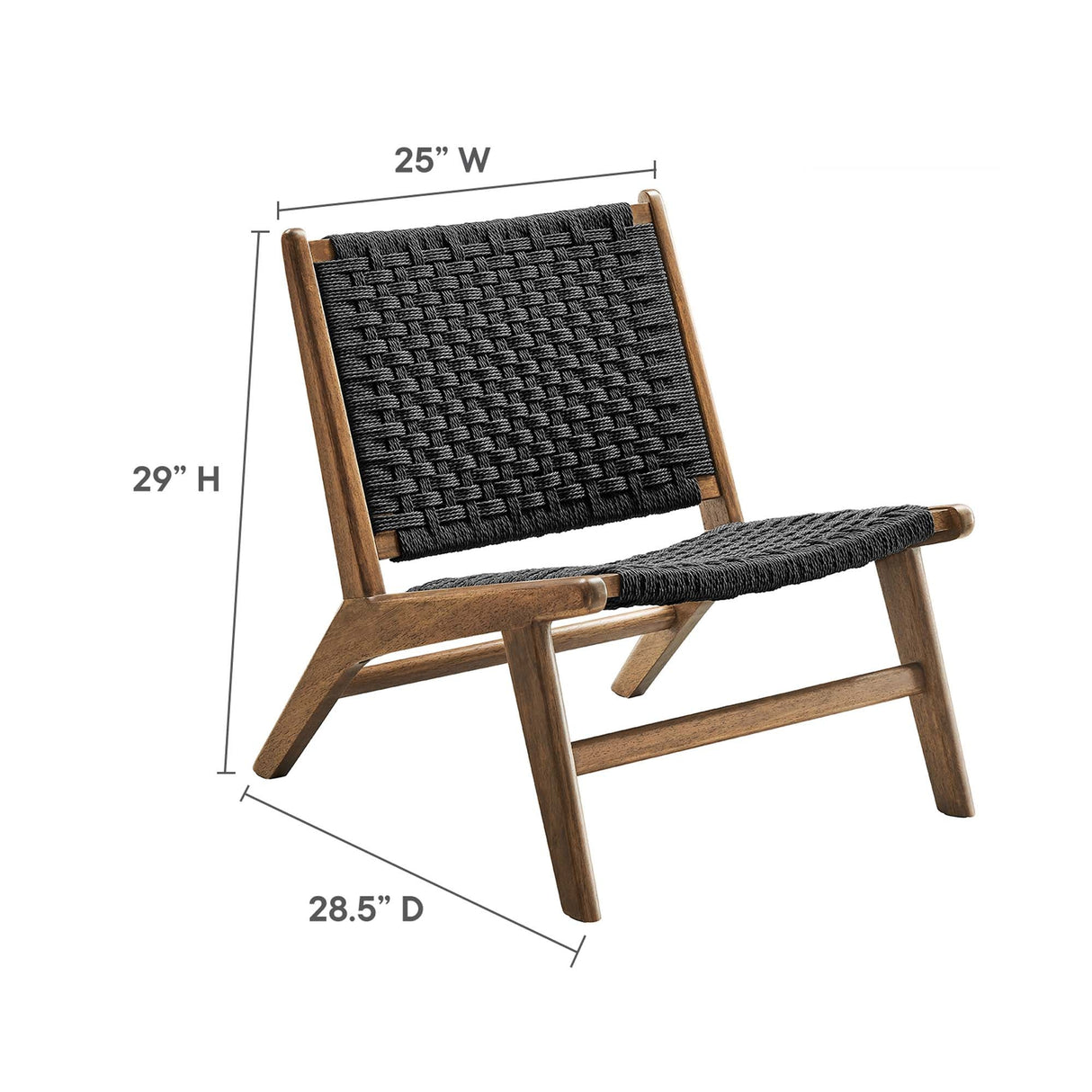 25 Inch Woven Rope and Wood Accent Lounge Chair