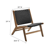 25 Inch Woven Rope and Wood Accent Lounge Chair