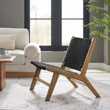 25 Inch Woven Rope and Wood Accent Lounge Chair