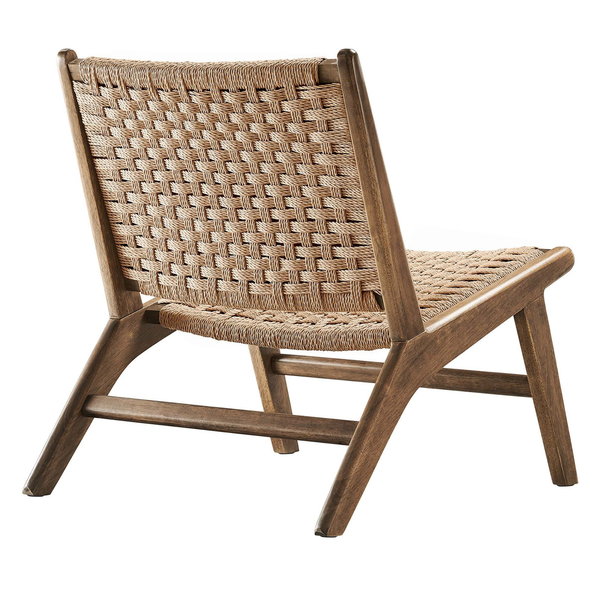 25 Inch Woven Rope and Wood Accent Lounge Chair