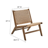 25 Inch Woven Rope and Wood Accent Lounge Chair