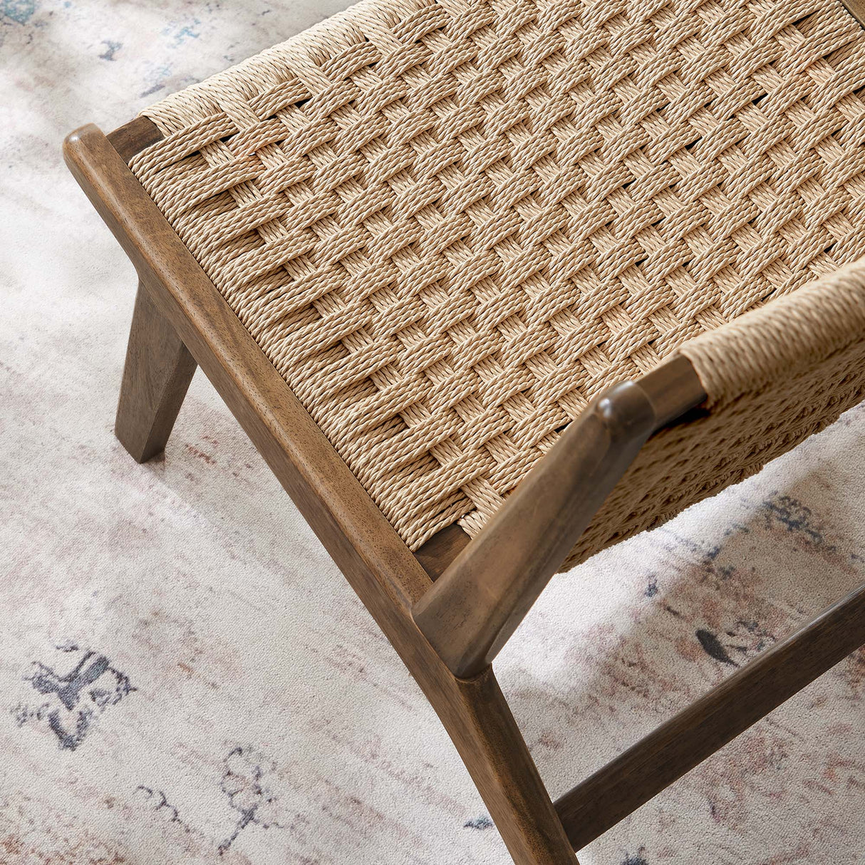 25 Inch Woven Rope and Wood Accent Lounge Chair