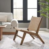 25 Inch Woven Rope and Wood Accent Lounge Chair