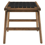 47 Inch Woven Faux Leather and Solid Wood Bench with Basket Weave Design