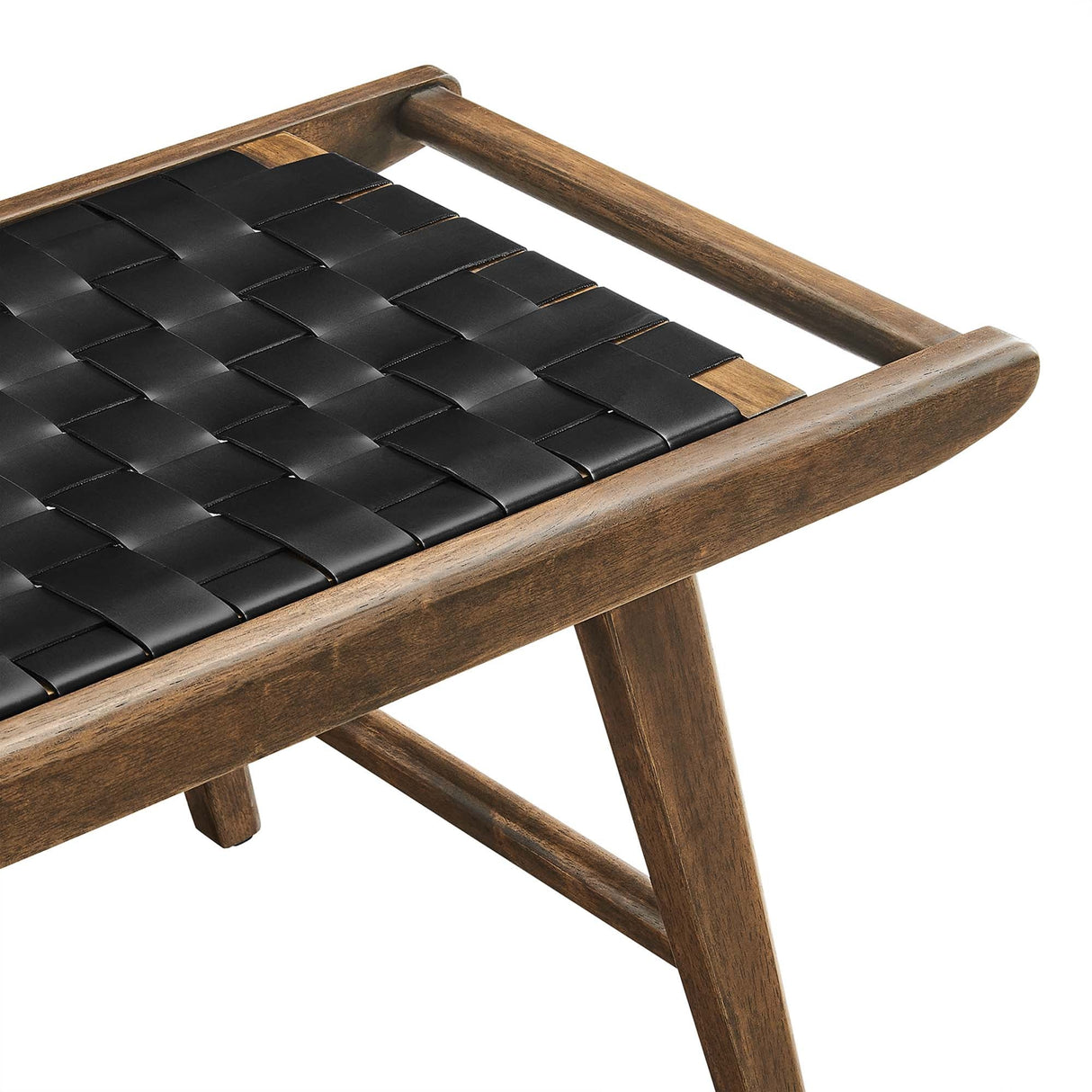 47 Inch Woven Faux Leather and Solid Wood Bench with Basket Weave Design