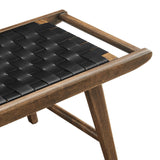 47 Inch Woven Faux Leather and Solid Wood Bench with Basket Weave Design