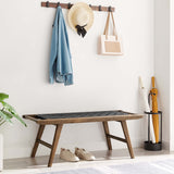 47 Inch Woven Faux Leather and Solid Wood Bench with Basket Weave Design