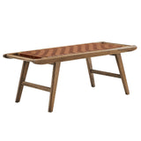 47 Inch Woven Faux Leather and Solid Wood Bench with Basket Weave Design