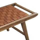 47 Inch Woven Faux Leather and Solid Wood Bench with Basket Weave Design