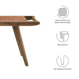 47 Inch Woven Faux Leather and Solid Wood Bench with Basket Weave Design