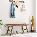 47 Inch Woven Faux Leather and Solid Wood Bench with Basket Weave Design