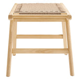47 Inch Woven Rope and Solid Wood Bench with Basket Weave Design