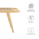 47 Inch Woven Rope and Solid Wood Bench with Basket Weave Design