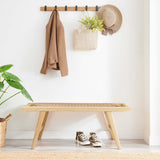47 Inch Woven Rope and Solid Wood Bench with Basket Weave Design