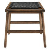 47 Inch Woven Rope and Solid Wood Bench with Basket Weave Design