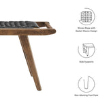 47 Inch Woven Rope and Solid Wood Bench with Basket Weave Design