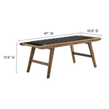 47 Inch Woven Rope and Solid Wood Bench with Basket Weave Design