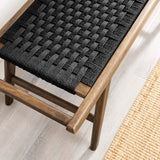 47 Inch Woven Rope and Solid Wood Bench with Basket Weave Design