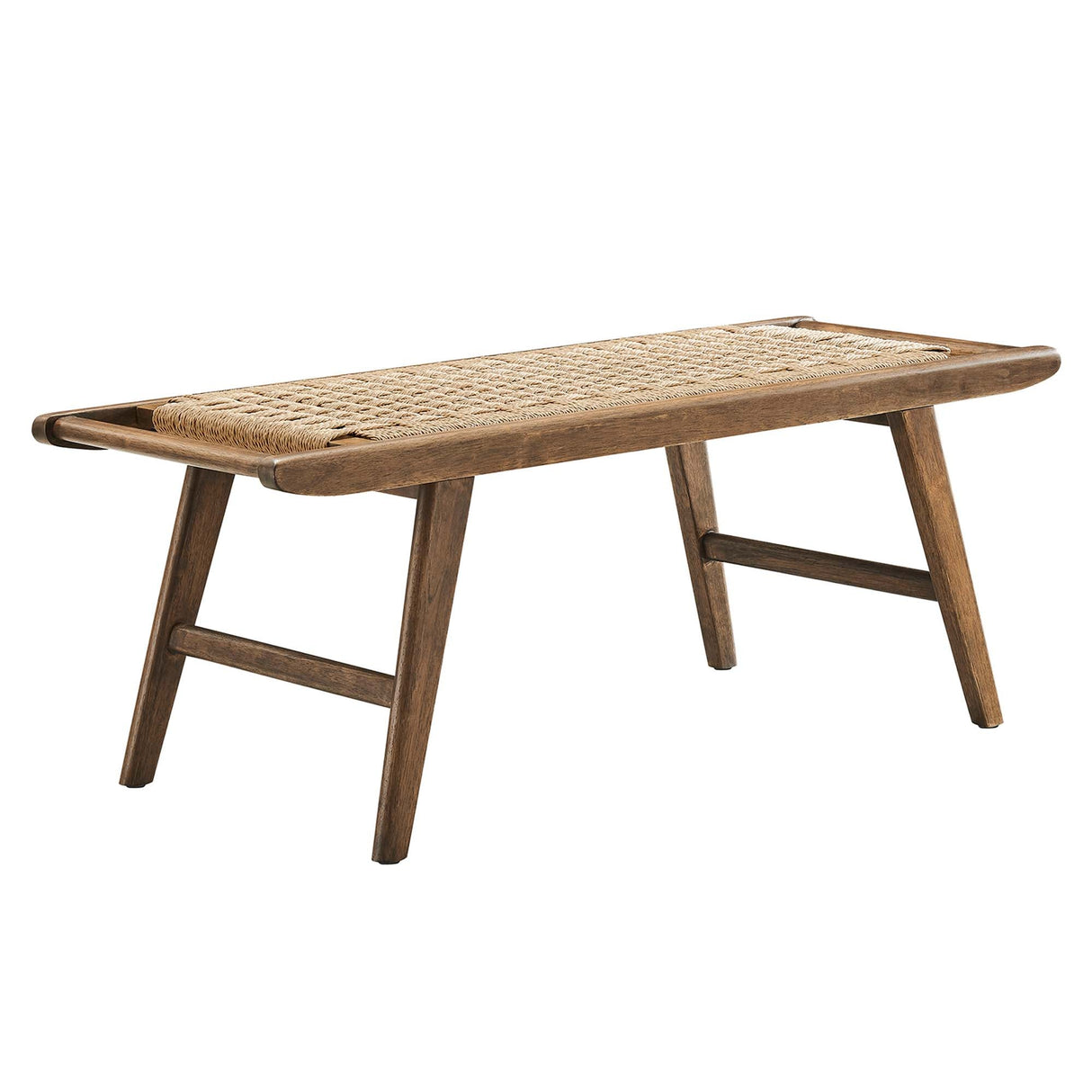 47 Inch Woven Rope and Solid Wood Bench with Basket Weave Design
