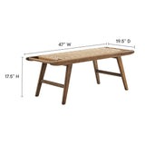 47 Inch Woven Rope and Solid Wood Bench with Basket Weave Design