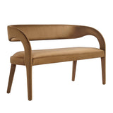 55 Inch Pinnacle Performance Velvet Accent Bench with Curved Open Backrest in Brown