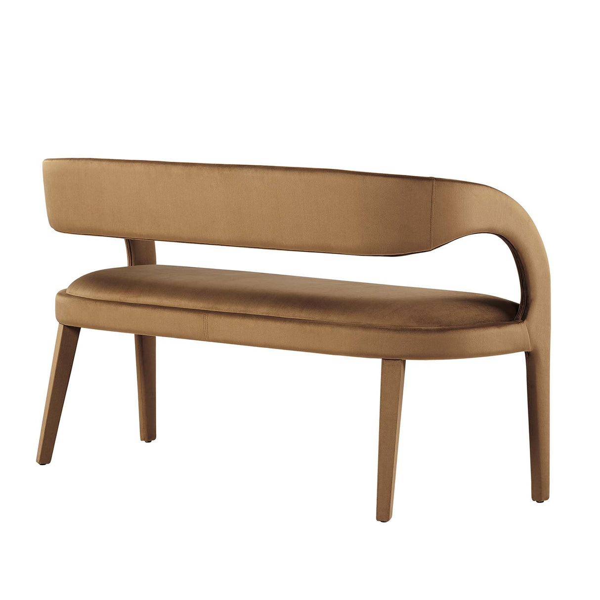 55 Inch Pinnacle Performance Velvet Accent Bench with Curved Open Backrest in Brown