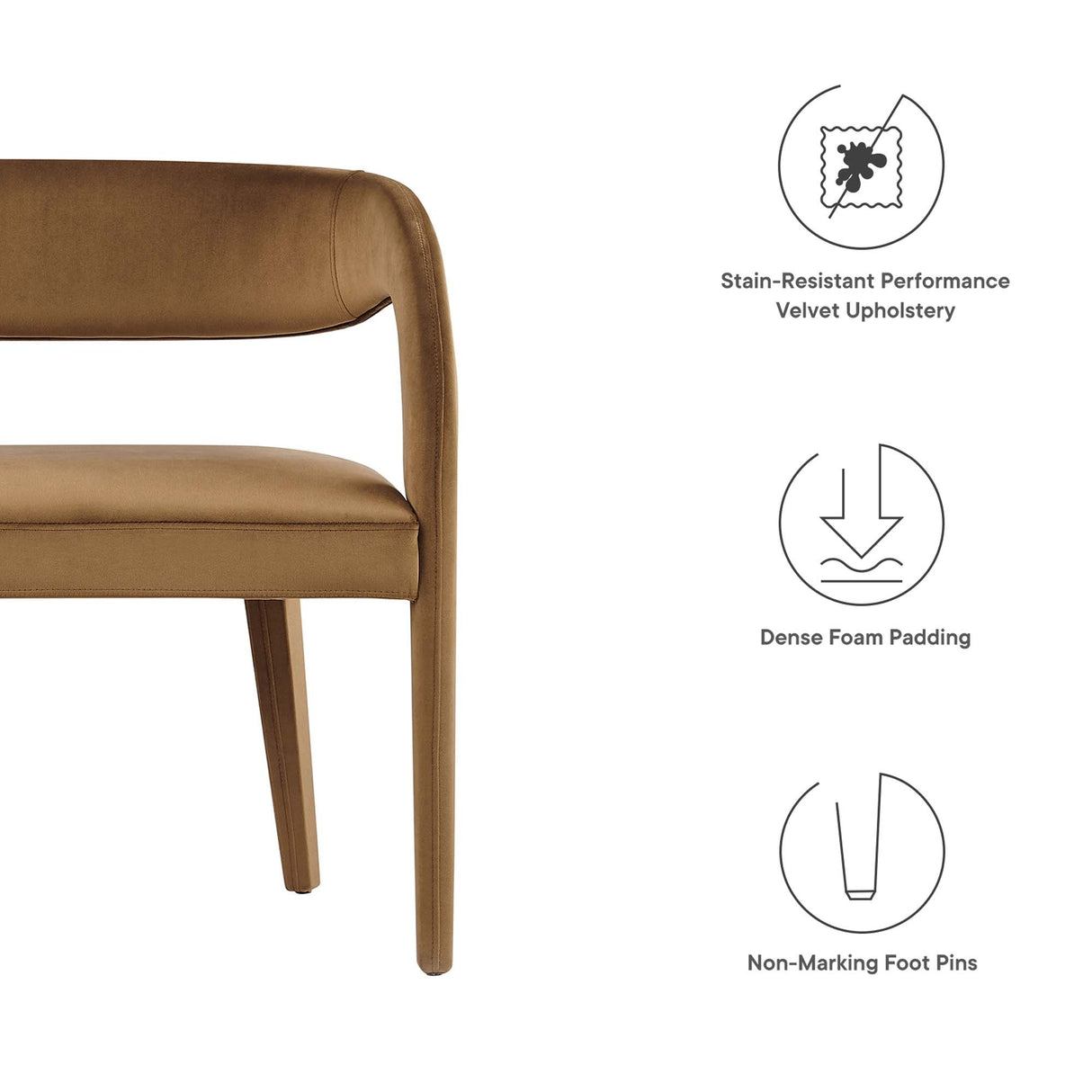 55 Inch Pinnacle Performance Velvet Accent Bench with Curved Open Backrest in Brown