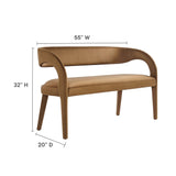 55 Inch Pinnacle Performance Velvet Accent Bench with Curved Open Backrest in Brown