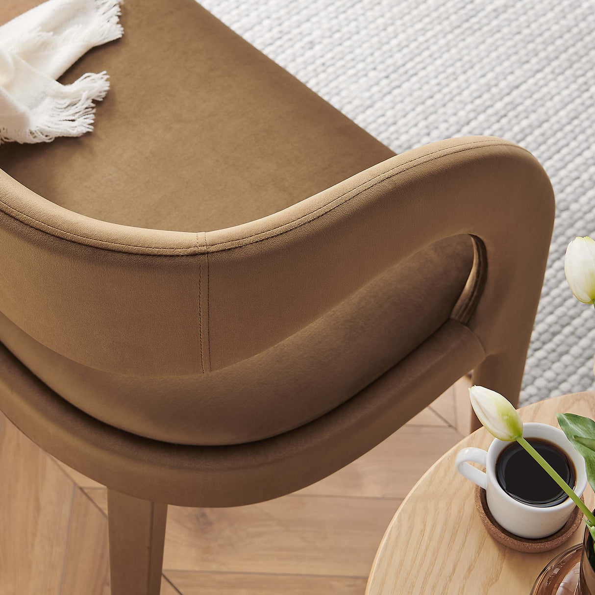 55 Inch Pinnacle Performance Velvet Accent Bench with Curved Open Backrest in Brown