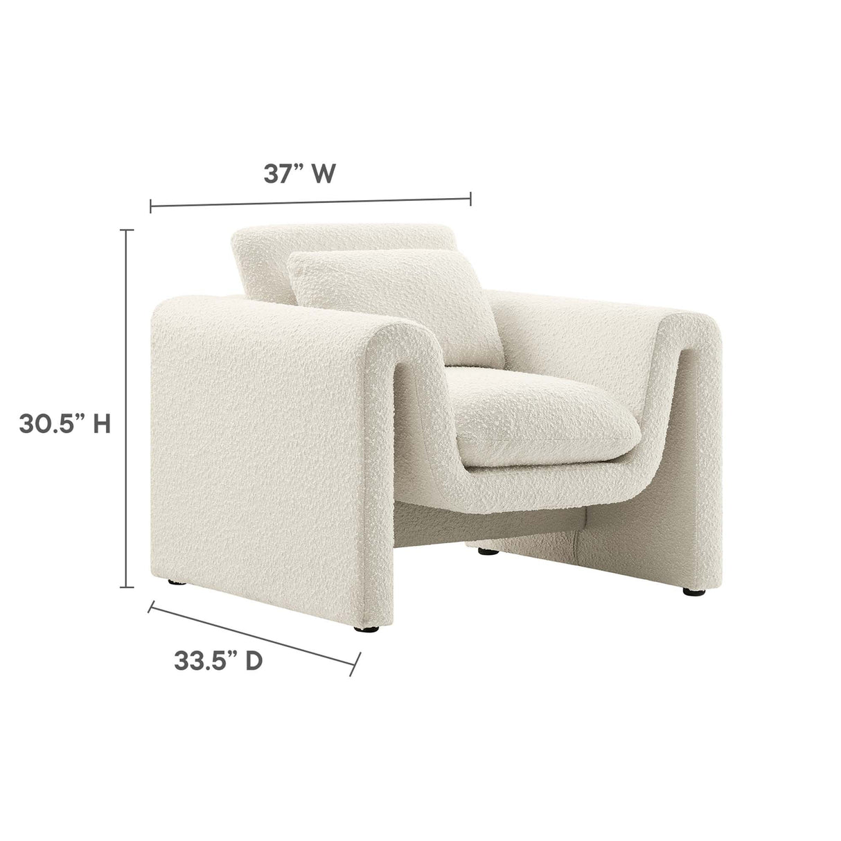 37 Inch Wavy Boucle Fabric Sculptural Armchair