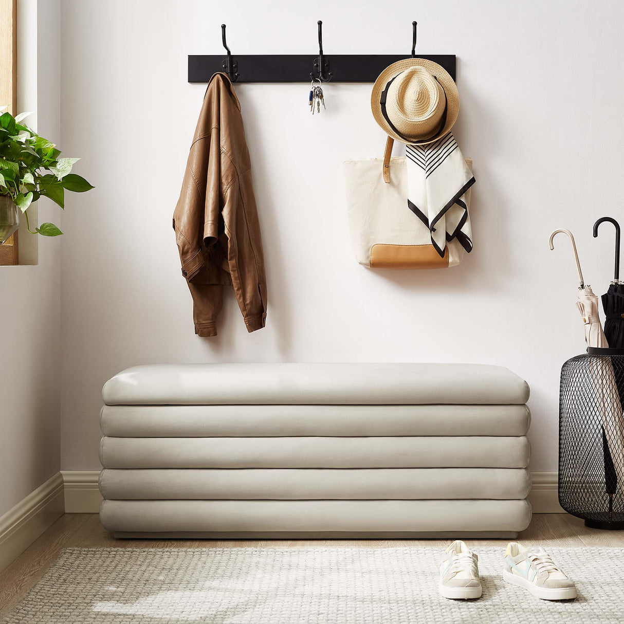 46 Inch Performance Velvet Storage Bench with Vertical Channel Tufting