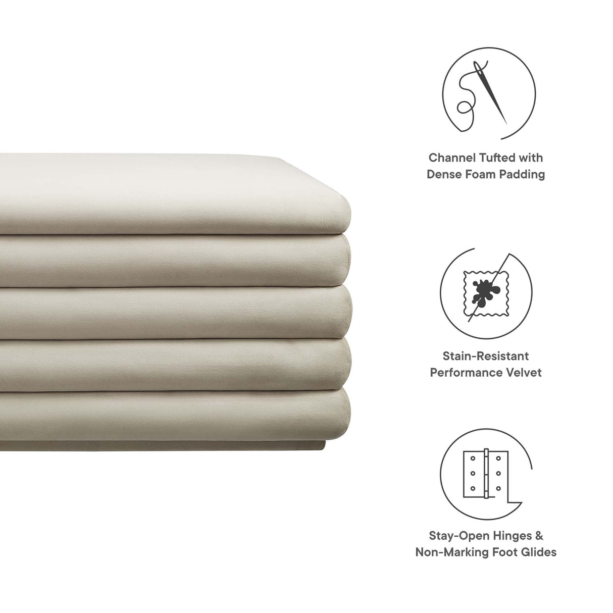 46 Inch Performance Velvet Storage Bench with Vertical Channel Tufting