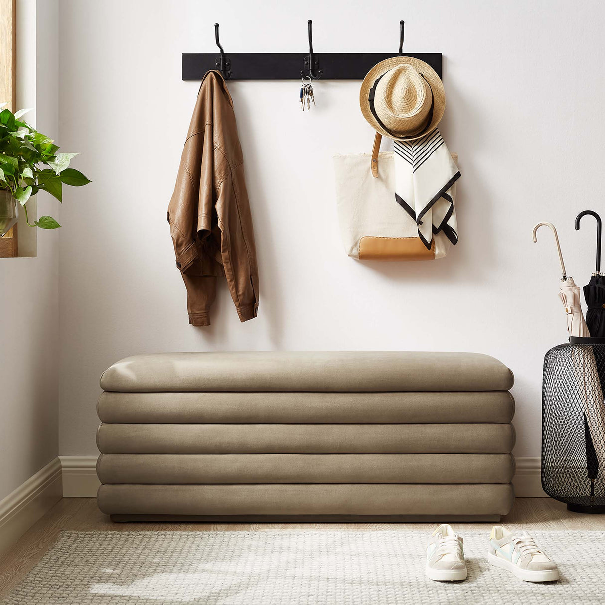 46 Inch Performance Velvet Storage Bench with Vertical Channel Tufting