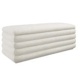 46 Inch Boucle Upholstered Storage Bench with Vertical Channel Tufting in Cloud