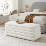 46 Inch Boucle Upholstered Storage Bench with Vertical Channel Tufting in Cloud