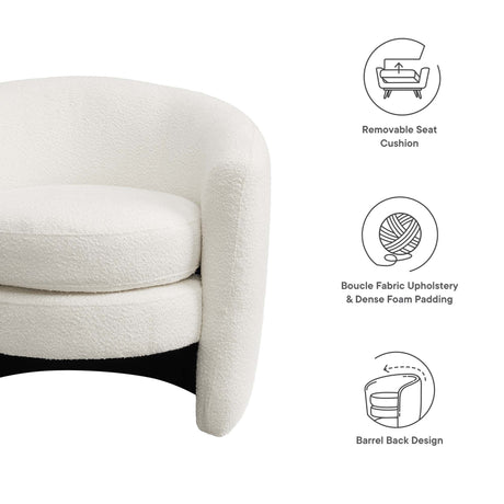 31 Inch Curved Back Boucle Fabric Barrel Armchair