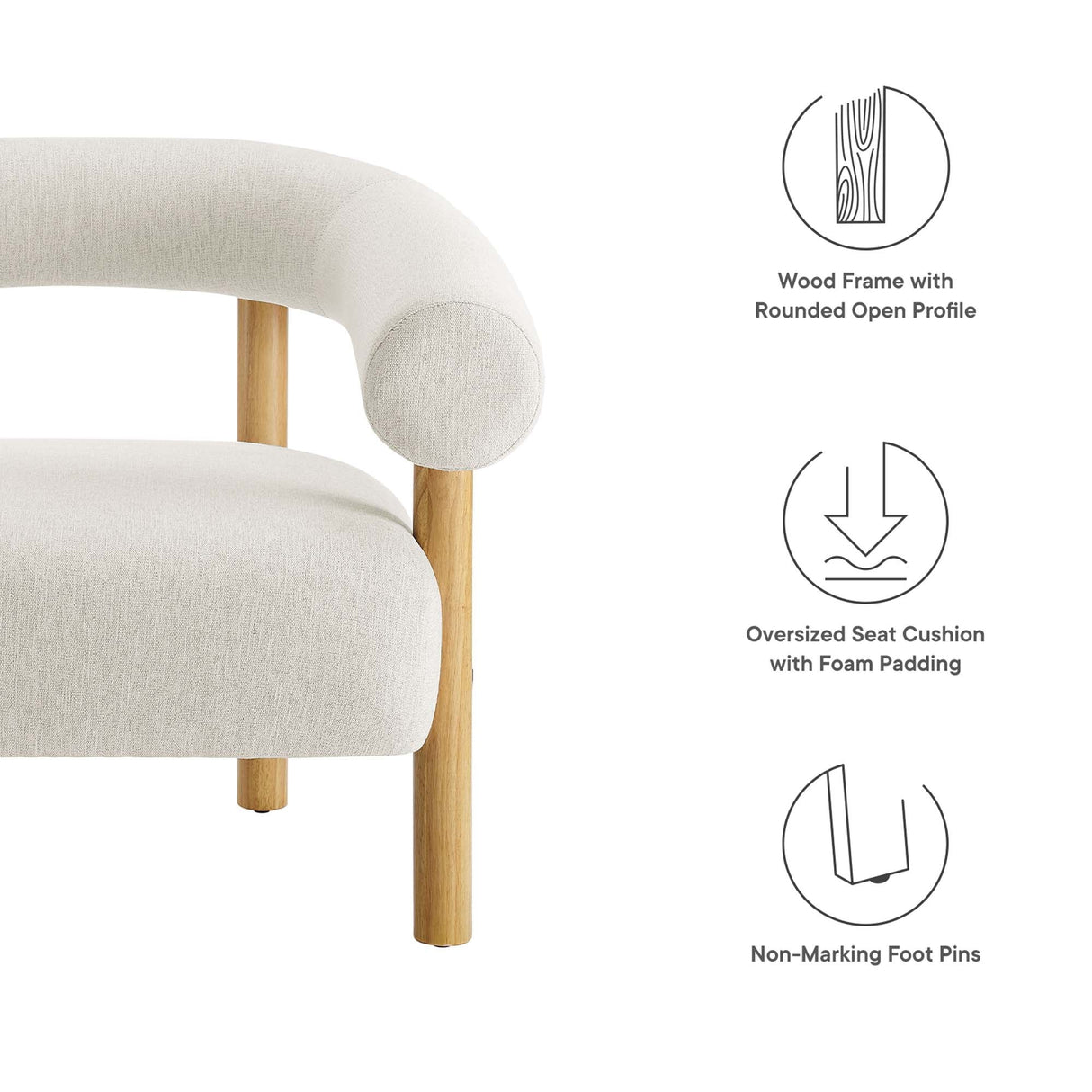 36 Inch Rounded Open Profile Heathered Fabric Armchair