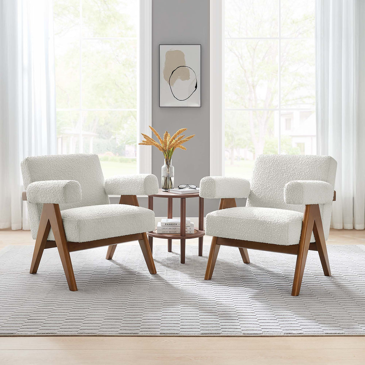 27 Inch Modern Boucle Fabric Upholstered Armchairs - Set of 2