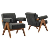 28 Inch Woven Heathered Fabric Armchair Set of 2