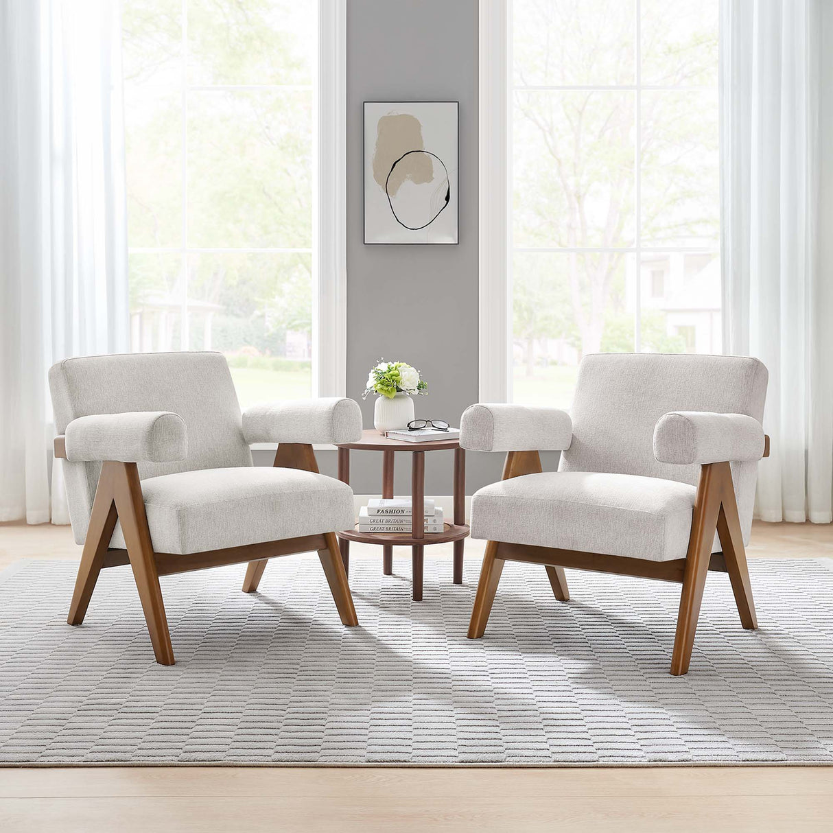 28 Inch Woven Heathered Fabric Armchair Set of 2