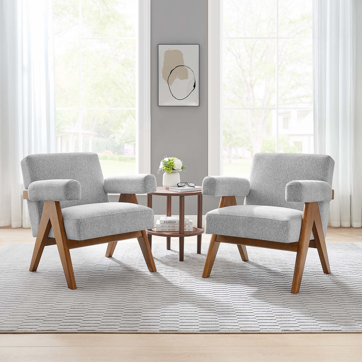 28 Inch Woven Heathered Fabric Armchair Set of 2
