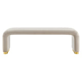 60 Inch Performance Velvet Waterfall Long Bench with Metal Base