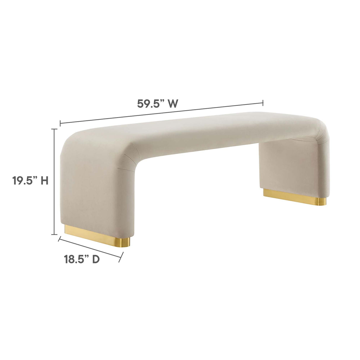 60 Inch Performance Velvet Waterfall Long Bench with Metal Base